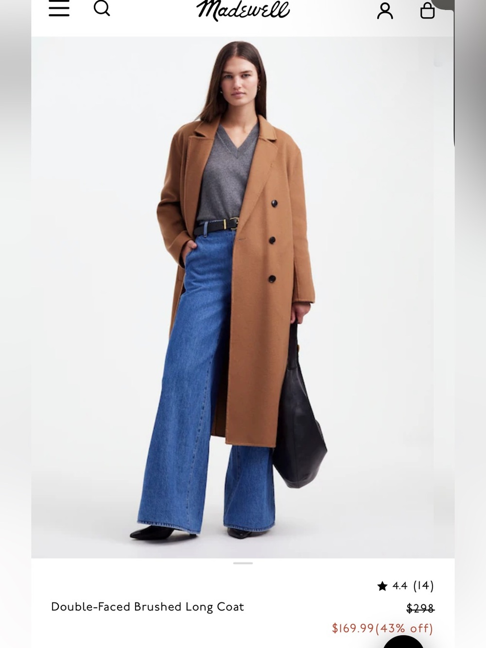 Madewell Camel Double-Breasted Wool Blend Coat
